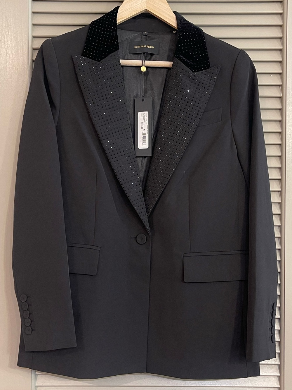 Kobi Halperin Black Blazer with Beaded Velvet Lapel